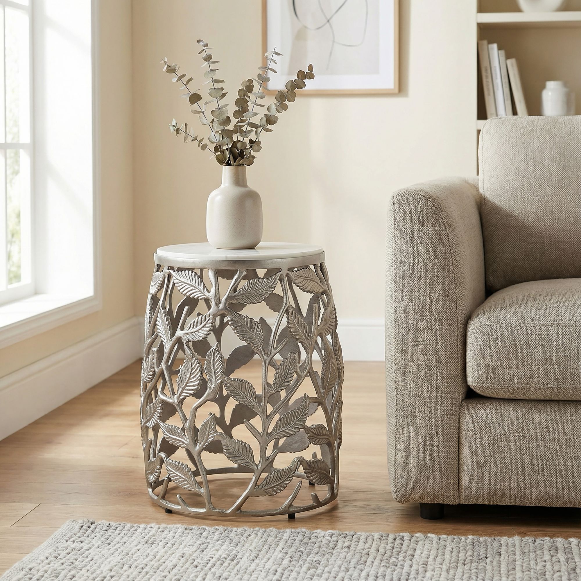 Beistelltisch 40cm Marmor Wohnzimmertisch Alu Sofatisch Couchtisch Rund Metall – Ansicht 1