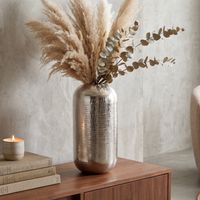 Vase Aluminium Silber Blumenvase Bodenvase Wohndeko Rund Dekovase Metall Deko – Ansicht 1