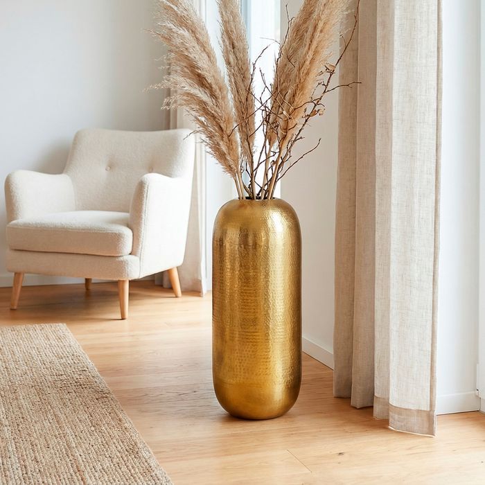 Vase Aluminium Gold Blumenvase Bodenvase Wohndeko Groß Rund Dekovase Metall Deko