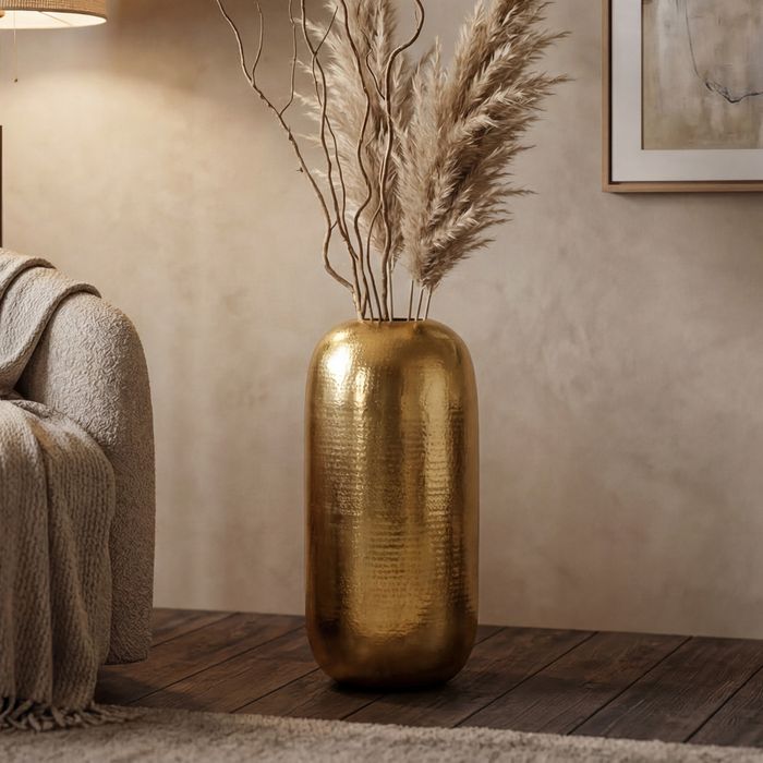Vase Aluminium Gold Blumenvase Bodenvase Wohndeko Groß Rund Dekovase Metall Deko