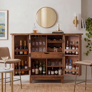 FB116028 FineBuy Hausbar Sheesham Massivholz - Barschrank 65 cm - Bar Möbel aufklappbar - Weinschrank mit Glashalter - Bar Schrank Wohnzimmer - Holz Bar Vintage Handmade