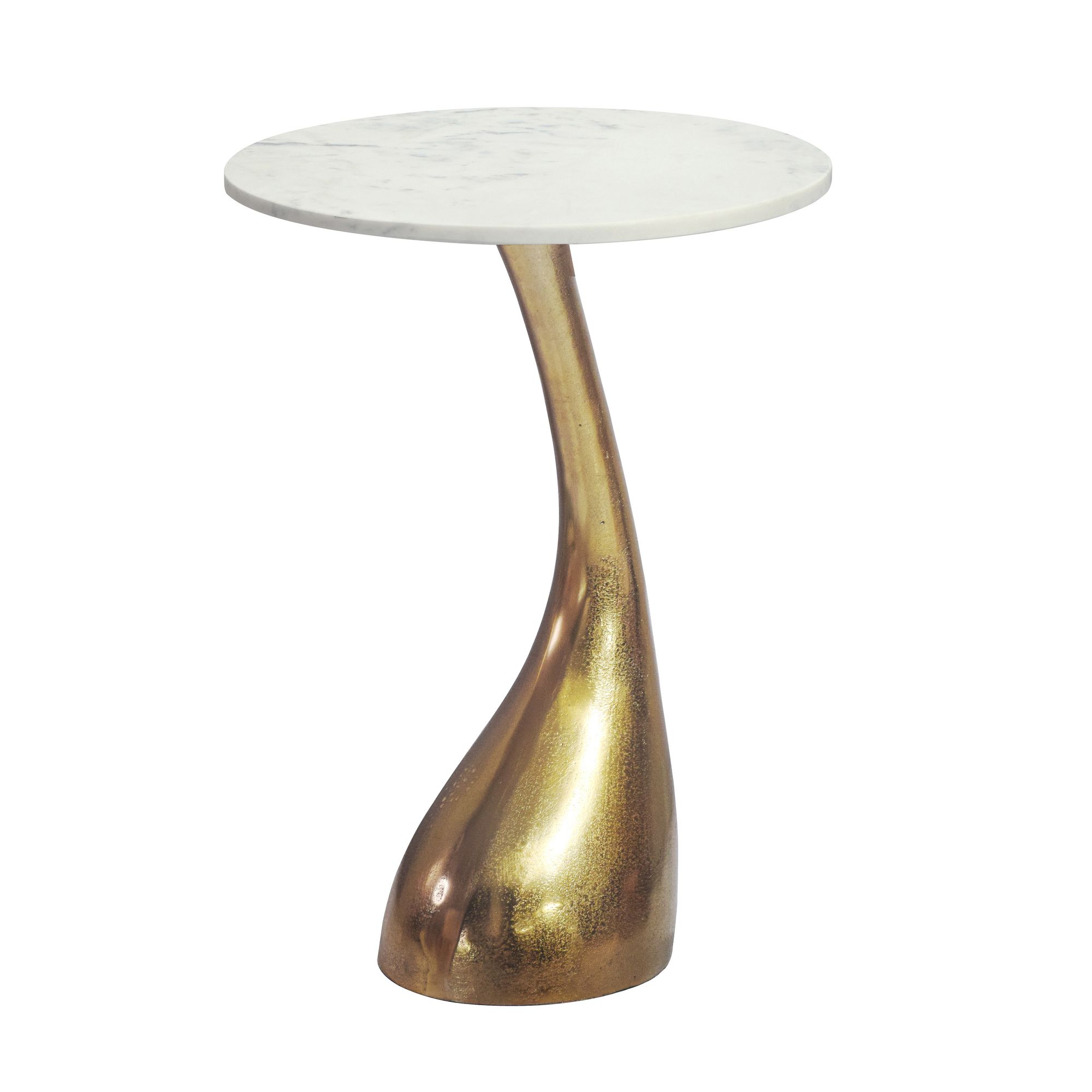 FineBuy Beistelltisch 45cm Gold mit weißer Marmor Tischplatte - Couchtisch klein rund - Sofatisch Alu modern - Wohnzimmertisch Aluminium - Design Tisch Metallgestell hoch Handmade