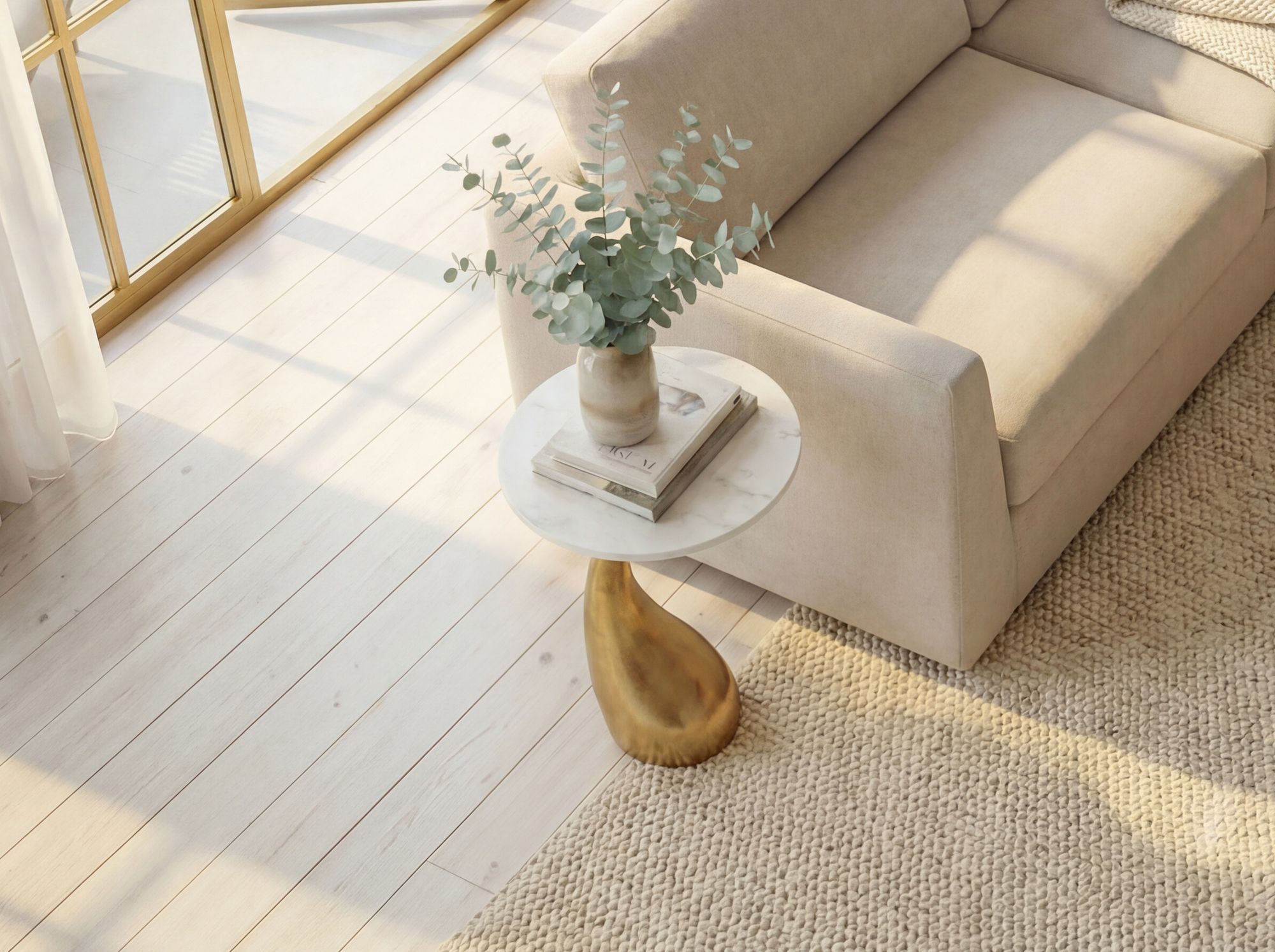 Beistelltisch 45cm Gold Marmor Wohnzimmertisch Alu Sofatisch Couchtisch Rund – Ansicht 4
