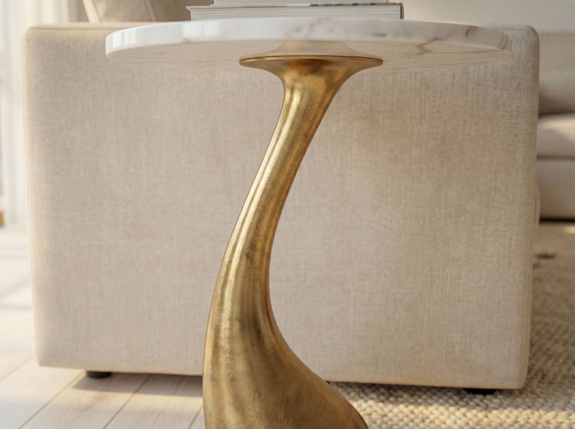Beistelltisch 45cm Gold Marmor Wohnzimmertisch Alu Sofatisch Couchtisch Rund – Ansicht 5
