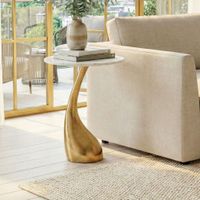 Beistelltisch 45cm Gold Marmor Wohnzimmertisch Alu Sofatisch Couchtisch Rund – Ansicht 1