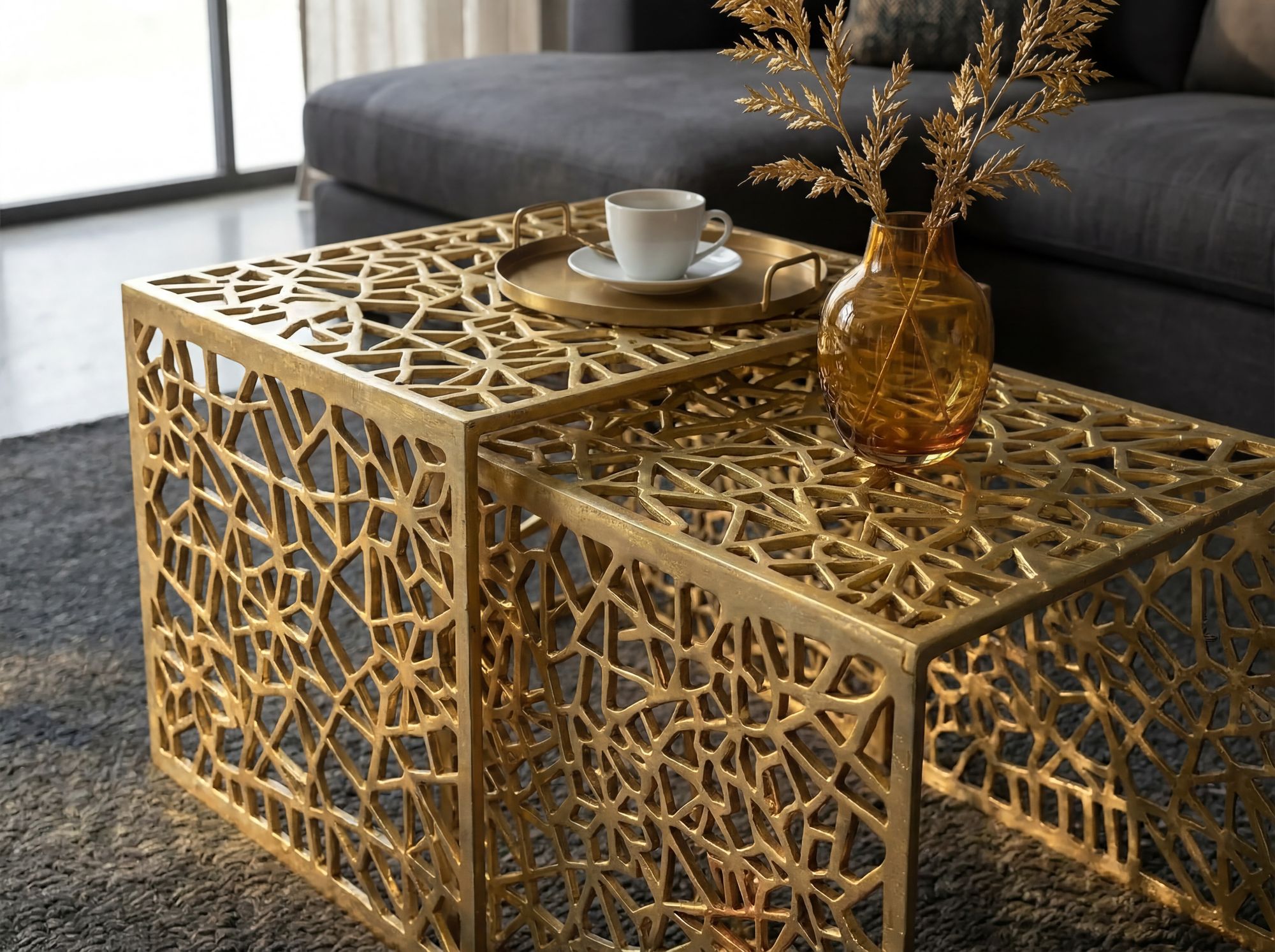 Satztisch 2er Set Couchtisch Aluminium Beistelltisch Metall Wohnzimmertisch Alu – Ansicht 4