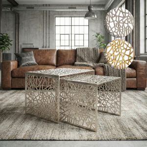 Satztisch 2er Set Couchtisch Aluminium Beistelltisch Metall Wohnzimmertisch Alu