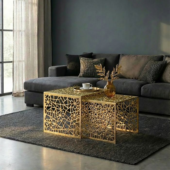 Satztisch 2er Set Couchtisch Aluminium Beistelltisch Metall Wohnzimmertisch Alu