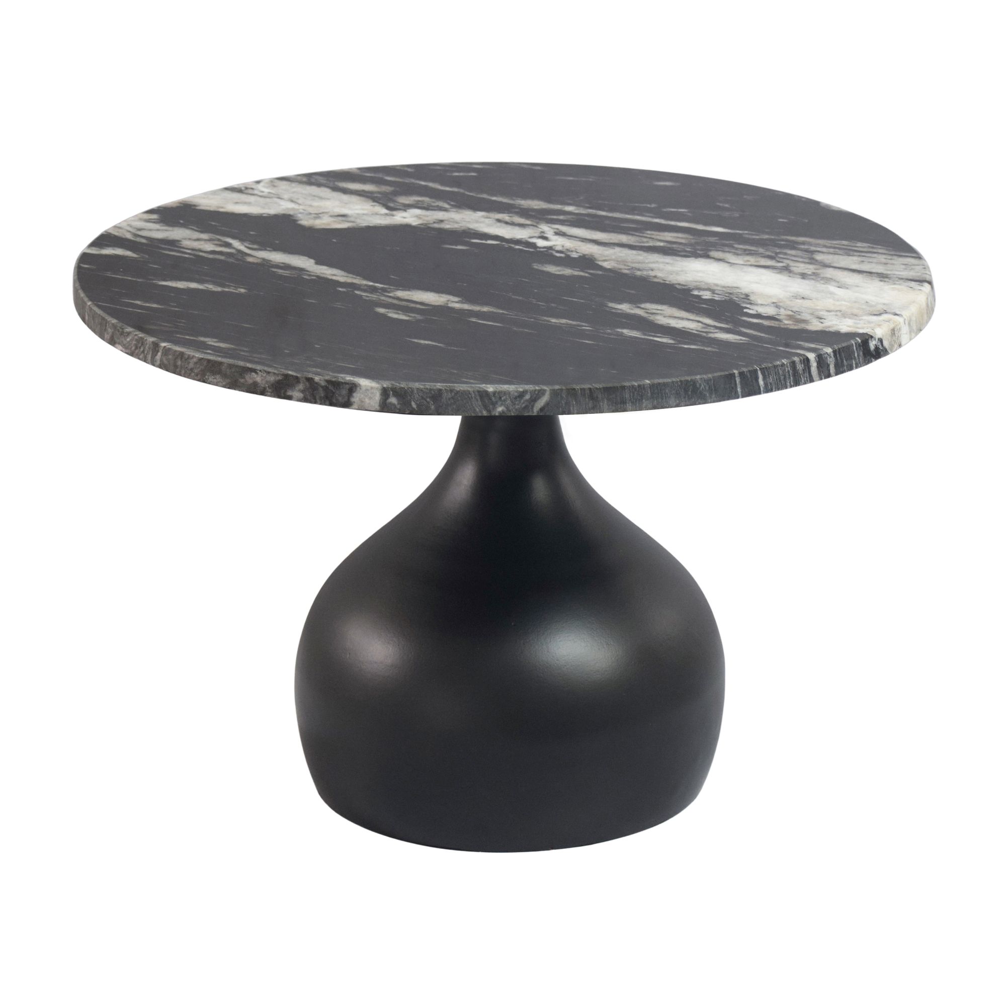 FineBuy Couchtisch 60cm Aluminium mit schwarzer Marmor Tischplatte - Runder Wohnzimmertisch - Design Sofatisch - Moderner Loungetisch - Edler Beistelltisch Wohnzimmer Handmade