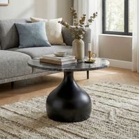 Couchtisch mit Marmor Platte schwarz Wohnzimmertisch Sofatisch Metall rund 60cm – Ansicht 1