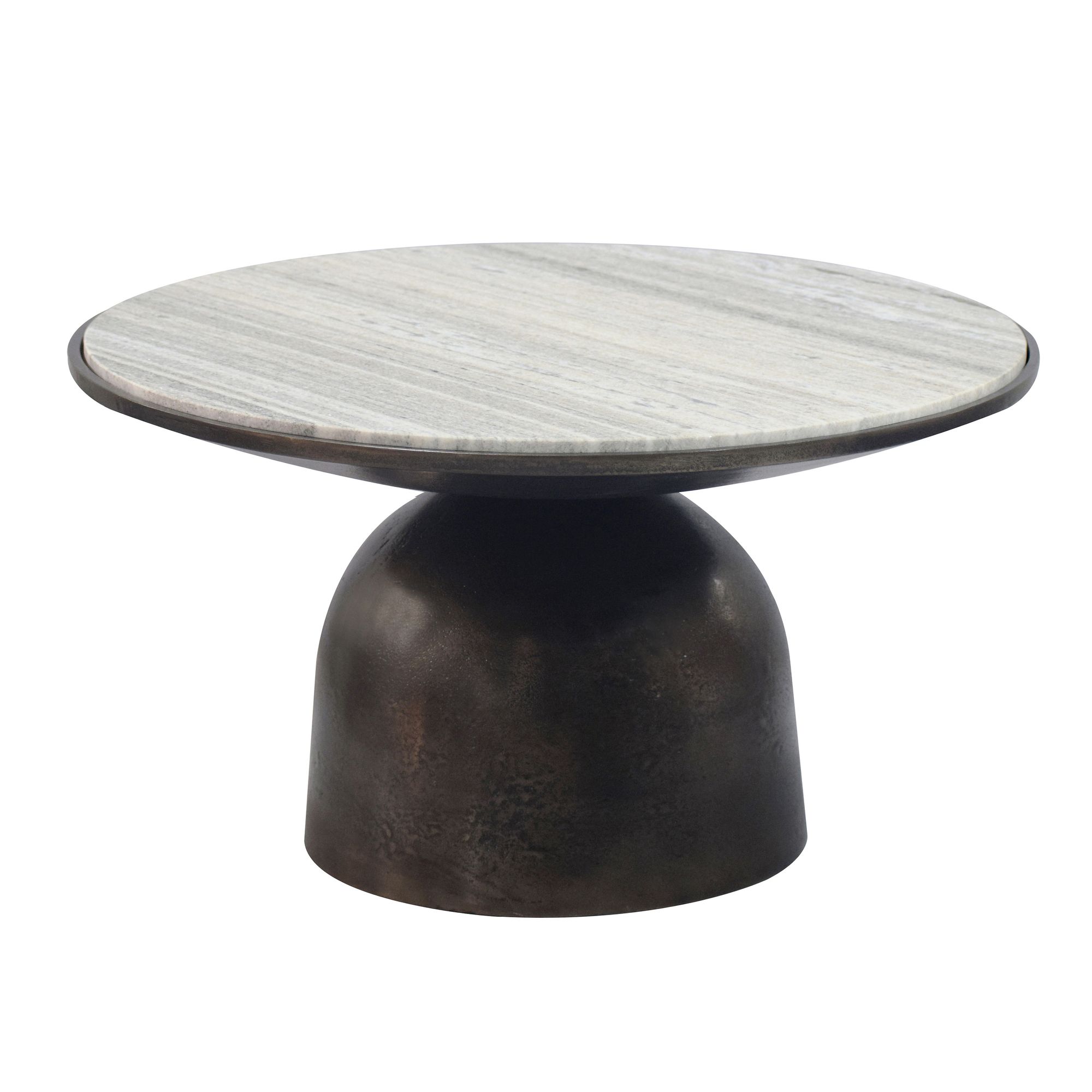 FineBuy Couchtisch 60cm Aluminium mit weißer Marmor Tischplatte - Runder Wohnzimmertisch - Design Sofatisch - Moderner Loungetisch - Edler Beistelltisch Wohnzimmer Handmade