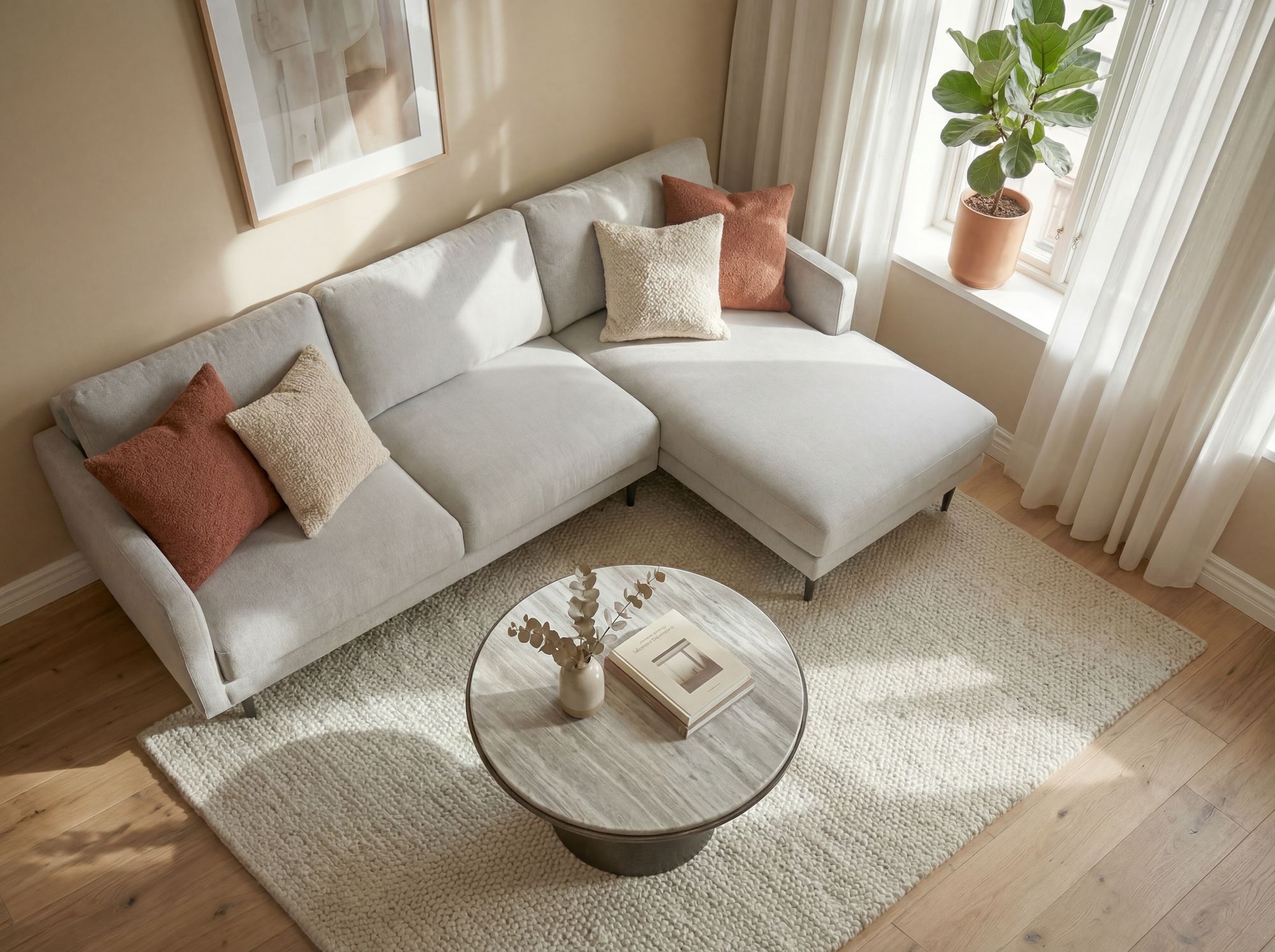 Couchtisch mit Marmor Platte weiß Wohnzimmertisch Sofatisch Metall rund 60cm – Ansicht 4