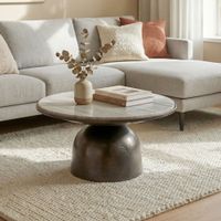 Couchtisch mit Marmor Platte weiß Wohnzimmertisch Sofatisch Metall rund 60cm – Ansicht 1