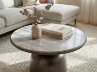 Couchtisch mit Marmor Platte weiß Wohnzimmertisch Sofatisch Metall rund 60cm – Ansicht 5