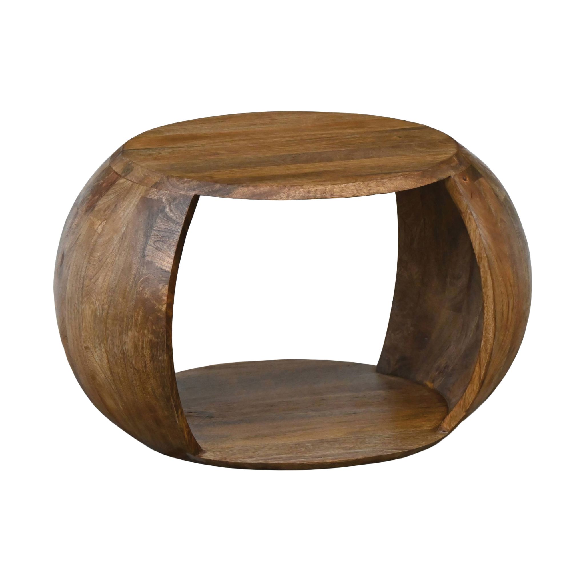 FineBuy Couchtisch Mango Massivholz rund 60 cm x 46 cm x 36 cm - Wohnzimmertisch mit Ablagefach - Handgefertigter Sofatisch aus Echtholz im natürlichen Landhaus Design