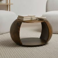 Couchtisch Mango Massivholz rund 60 cm Wohnzimmertisch Ablagefach Landhaus – Ansicht 1
