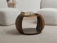 Couchtisch Mango Massivholz rund 60 cm Wohnzimmertisch Ablagefach Landhaus – Ansicht 2