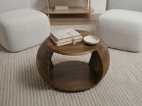 Couchtisch Mango Massivholz rund 60 cm Wohnzimmertisch Ablagefach Landhaus – Ansicht 4