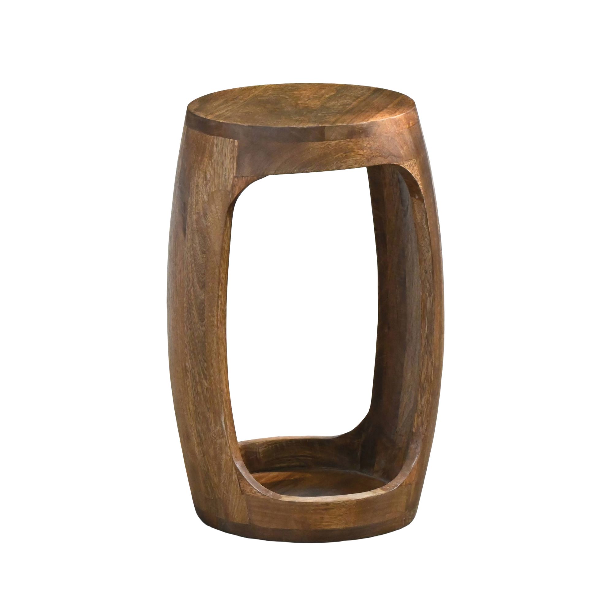 FineBuy Beistelltisch Mango Massivholz rund 30cm - Kleiner Runder Couchtisch mit offenem Fach - Handgefertigter Wohnzimmertisch im modernen Design aus Echtholz