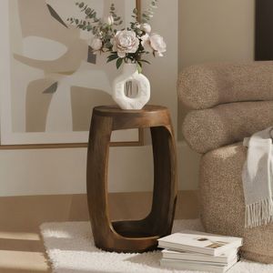 FineBuy Beistelltisch Mango Massivholz rund 30cm - Kleiner Runder Couchtisch mit offenem Fach - Handgefertigter Wohnzimmertisch im modernen Design aus Echtholz