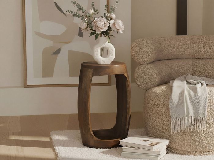 FineBuy Beistelltisch Mango Massivholz rund 30cm - Kleiner Runder Couchtisch mit offenem Fach - Handgefertigter Wohnzimmertisch im modernen Design aus Echtholz