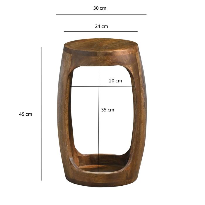 Beistelltisch Mango Massivholz rund 30cm Couchtisch mit Fach Wohnzimmertisch – Maßzeichnung