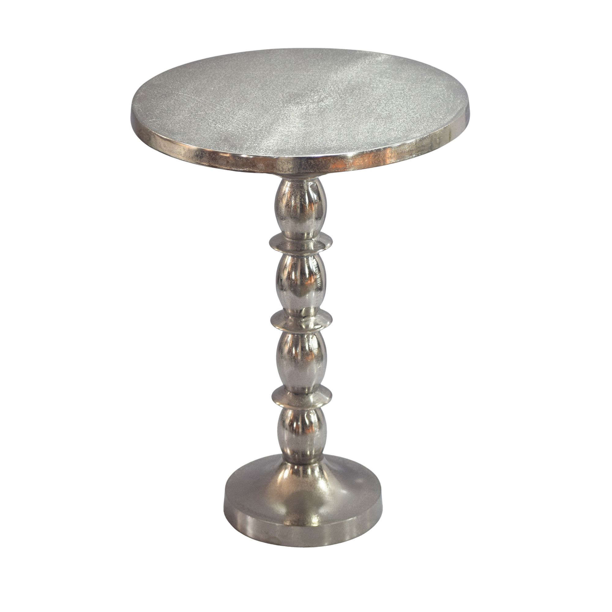 FineBuy Beistelltisch Silber 40cm Aluminium Tisch Rund - Anstelltisch Raw Finish - Design Wohnzimmertisch Dekotisch - Metalltisch Orientalisch Modern - Sofatisch Couchtisch Handmade