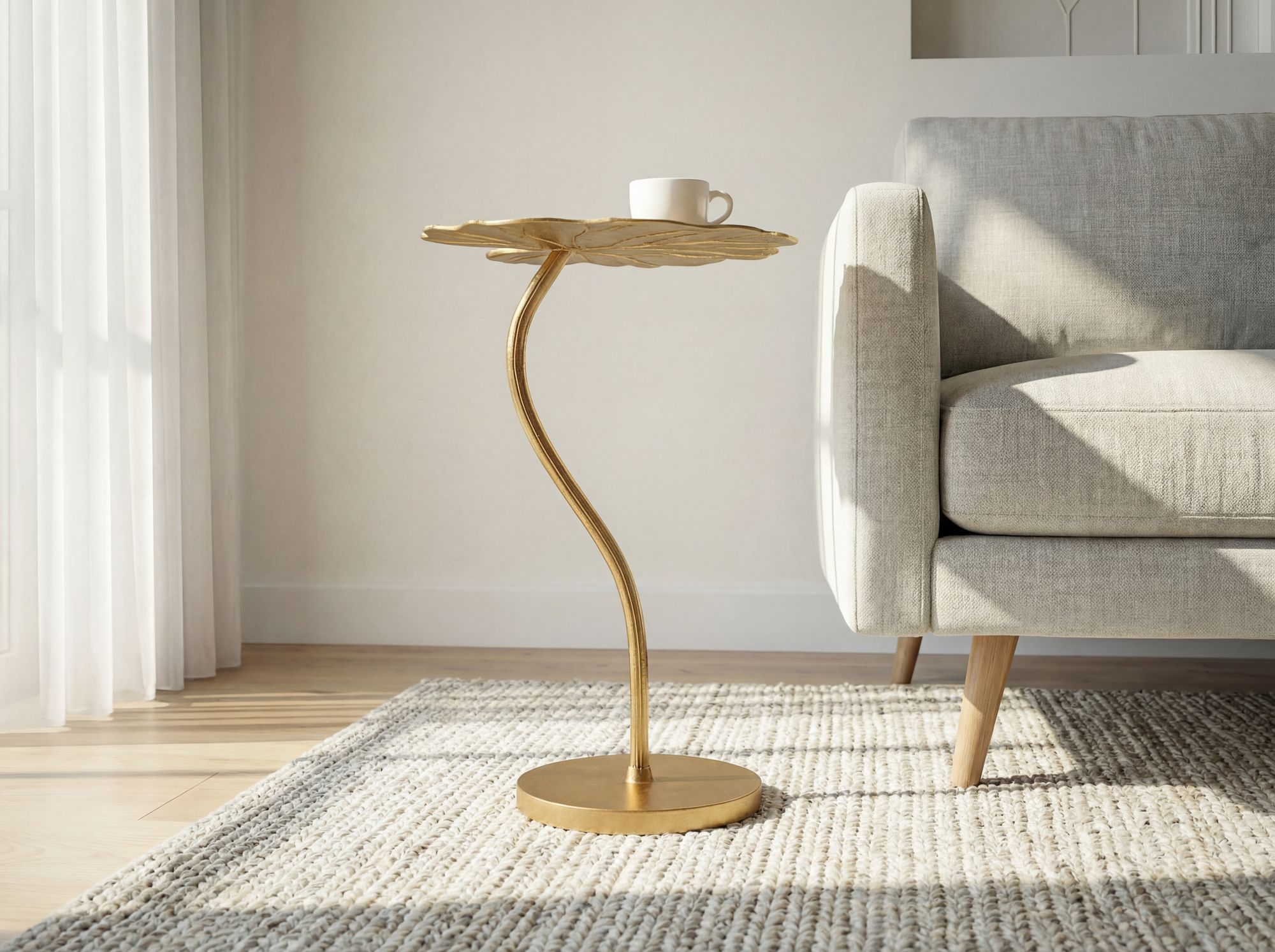 Beistelltisch Alu Gold 40x38cm Blattform Wohnzimmertisch Couchtisch Anstelltisch – Ansicht 4