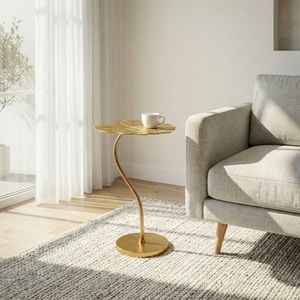 FineBuy Beistelltisch Aluminium Gold 40x38cm - Design Blatt Anstelltisch Wohnzimmertisch - Moderner Loungetisch - Edler Blumentisch Couchtisch Wohnzimmer Handmade