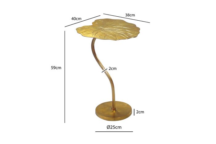 Beistelltisch Alu Gold 40x38cm Blattform Wohnzimmertisch Couchtisch Anstelltisch – Maßzeichnung