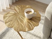 Beistelltisch Alu Gold 40x38cm Blattform Wohnzimmertisch Couchtisch Anstelltisch – Ansicht 5