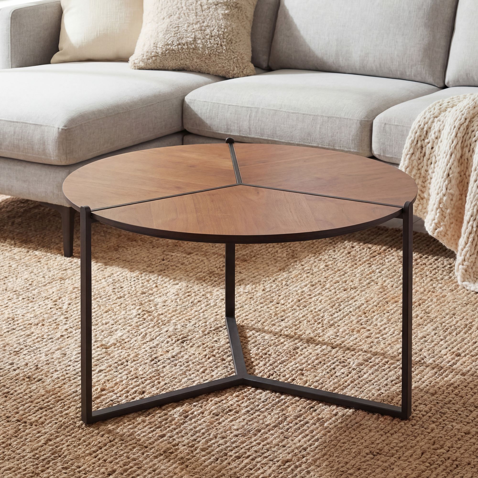 Couchtisch 80cm MDF Holzoptik Runder Sofatisch Wohnzimmertisch Beistelltisch – Ansicht 1