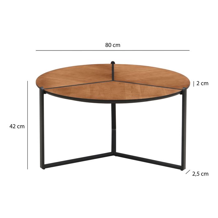 Couchtisch 80cm MDF Holzoptik Runder Sofatisch Wohnzimmertisch Beistelltisch – Maßzeichnung