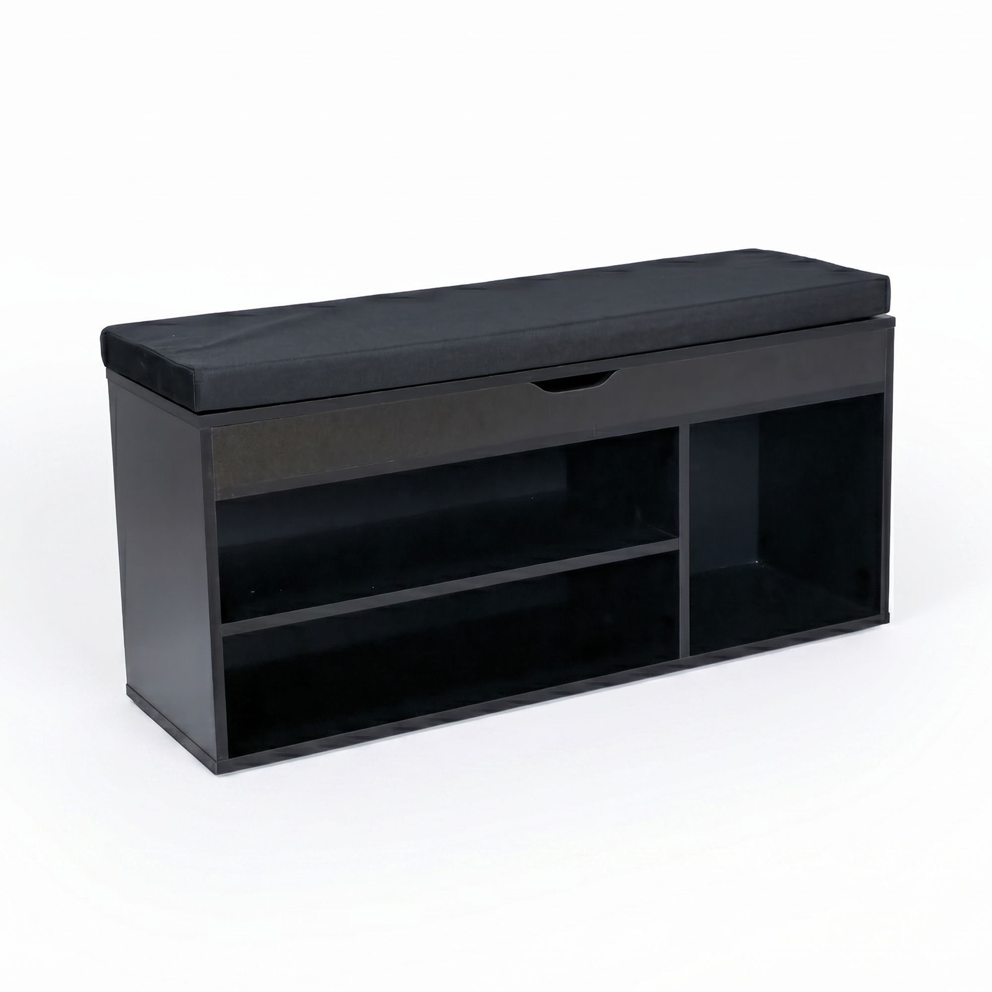 Schuhbank 104 cm Garderobenbank Sitzbank Stoff Flurbank Schwarz Klein Truhenbank – Ansicht 6