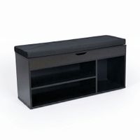 Schuhbank 104 cm Garderobenbank Sitzbank Stoff Flurbank Schwarz Klein Truhenbank – Ansicht 6