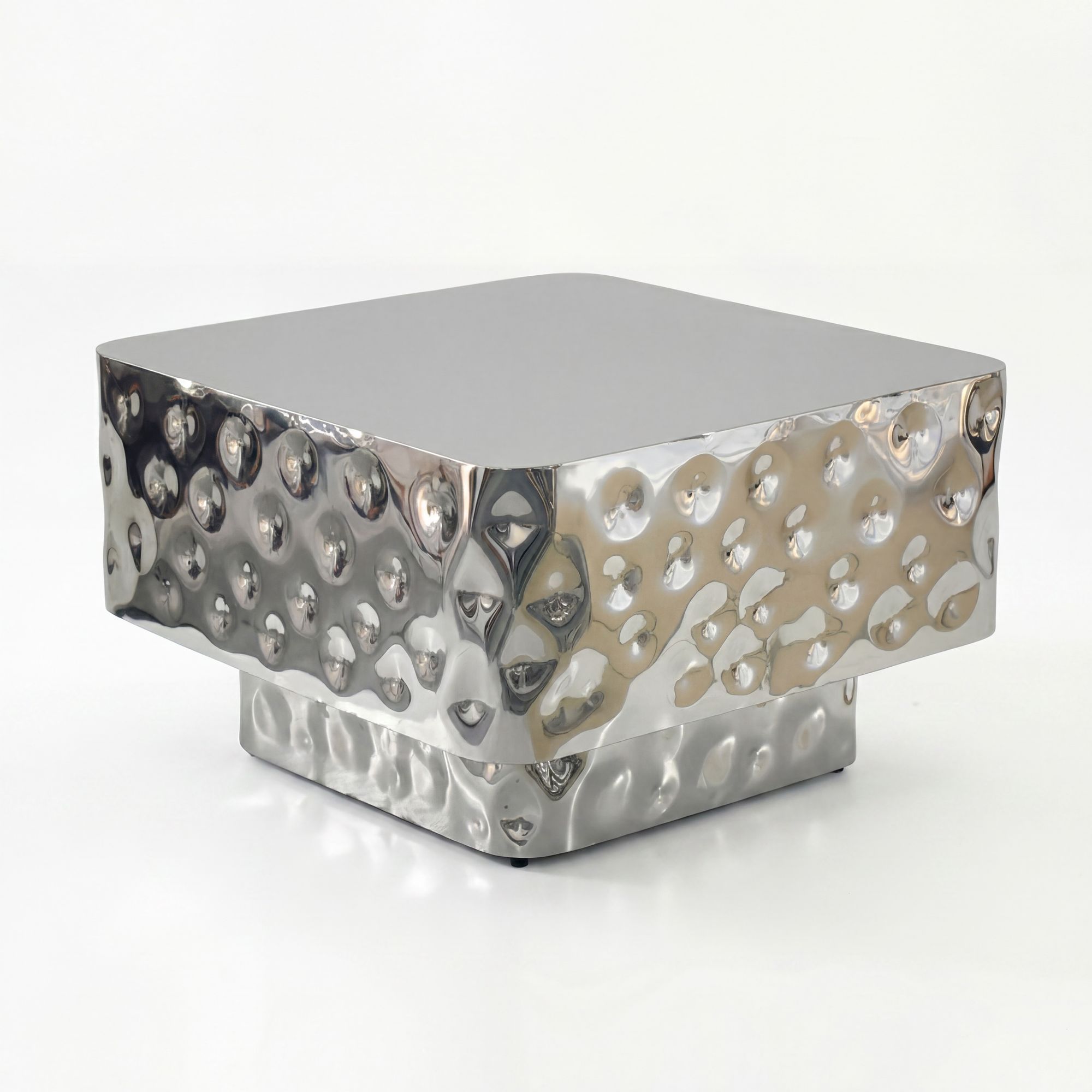 FineBuy Couchtisch Aluminium Quadratisch 60cm - Design Wohnzimmertisch Gehämmert - Moderner Loungetisch - Sofatisch Hammerschlag - Beistelltisch Wohnzimmer Handmade