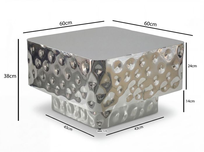 Couchtisch 60cm Sofatisch Metall Wohnzimmertisch Beistelltisch Hammerschlag Alu – Maßzeichnung
