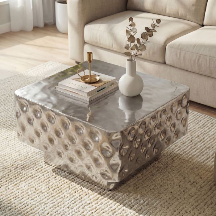 Couchtisch 60cm Sofatisch Metall Wohnzimmertisch Beistelltisch Hammerschlag Alu