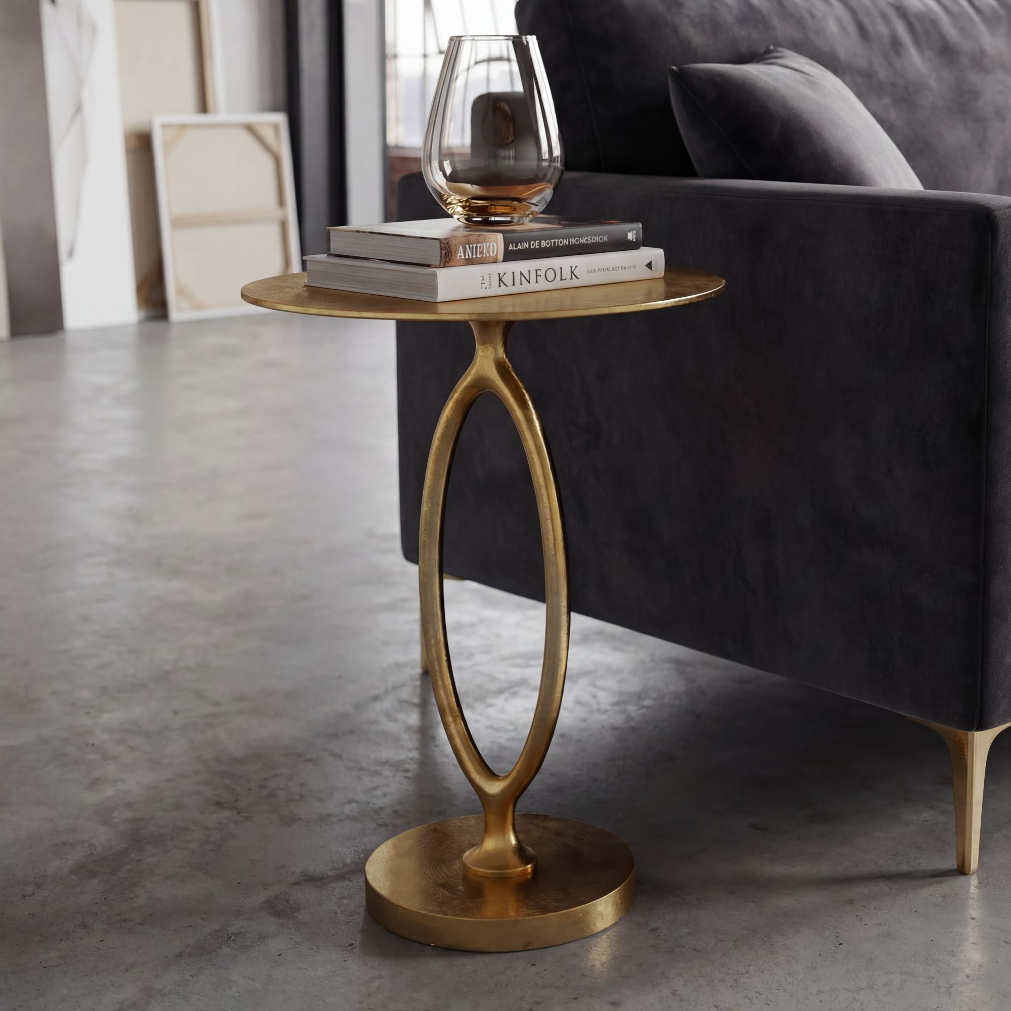 Beistelltisch Alu Gold 44cm Rund Wohnzimmertisch Couchtisch Anstelltisch Metall – Ansicht 1