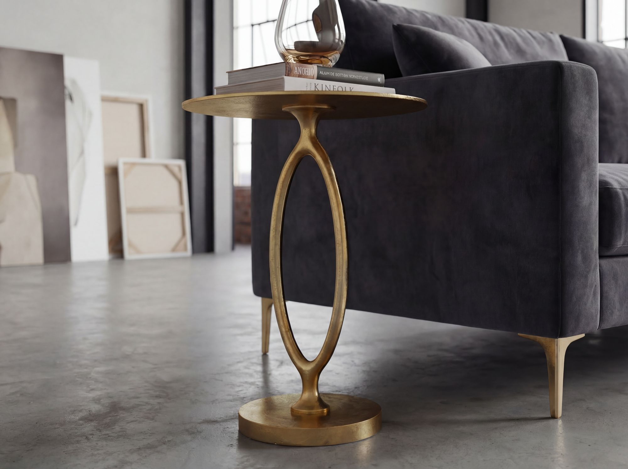 Beistelltisch Alu Gold 44cm Rund Wohnzimmertisch Couchtisch Anstelltisch Metall – Ansicht 5