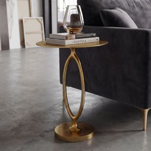 FineBuy Beistelltisch Aluminium 44cm Rund Gold - Design Metalltisch - Extravaganter Wohnzimmertisch - Moderner Couchtisch Metall - Edler Anstelltisch Handmade