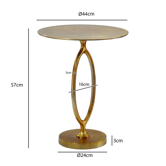 Beistelltisch Alu Gold 44cm Rund Wohnzimmertisch Couchtisch Anstelltisch Metall – Maßzeichnung
