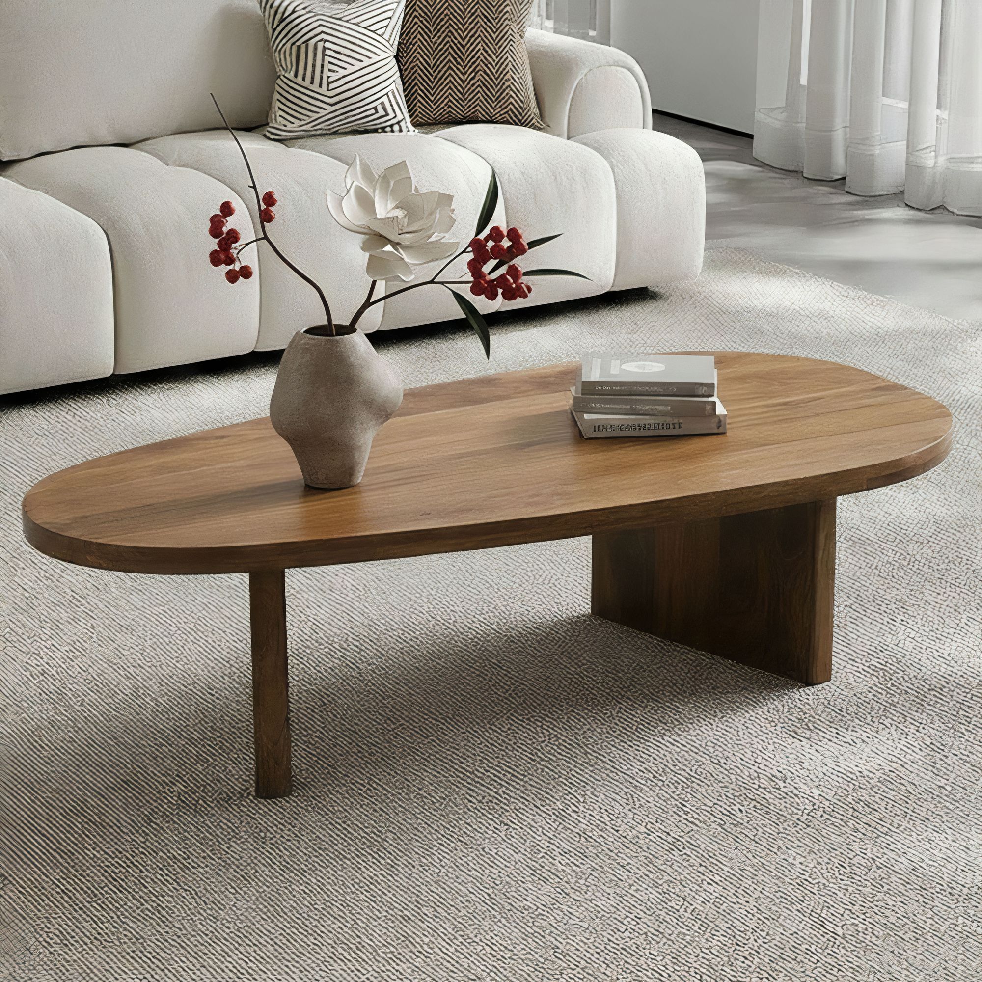 Couchtisch oval Mango Massivholz Sofatisch 120cm Beistelltisch Wohnzimmertisch – Ansicht 1