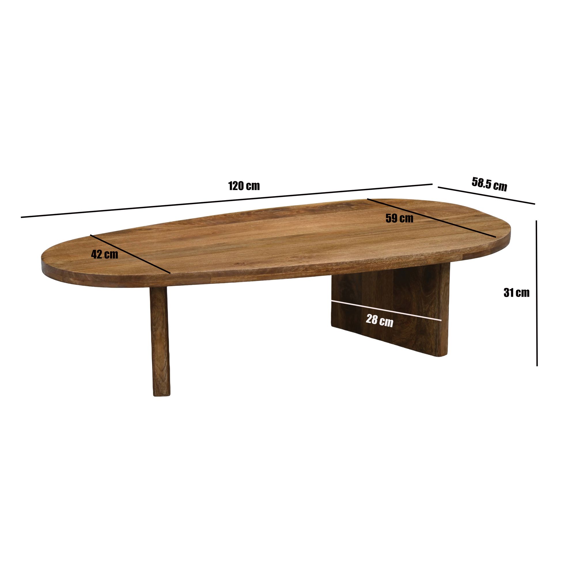 Couchtisch oval Mango Massivholz Sofatisch 120cm Beistelltisch Wohnzimmertisch – Ansicht 3