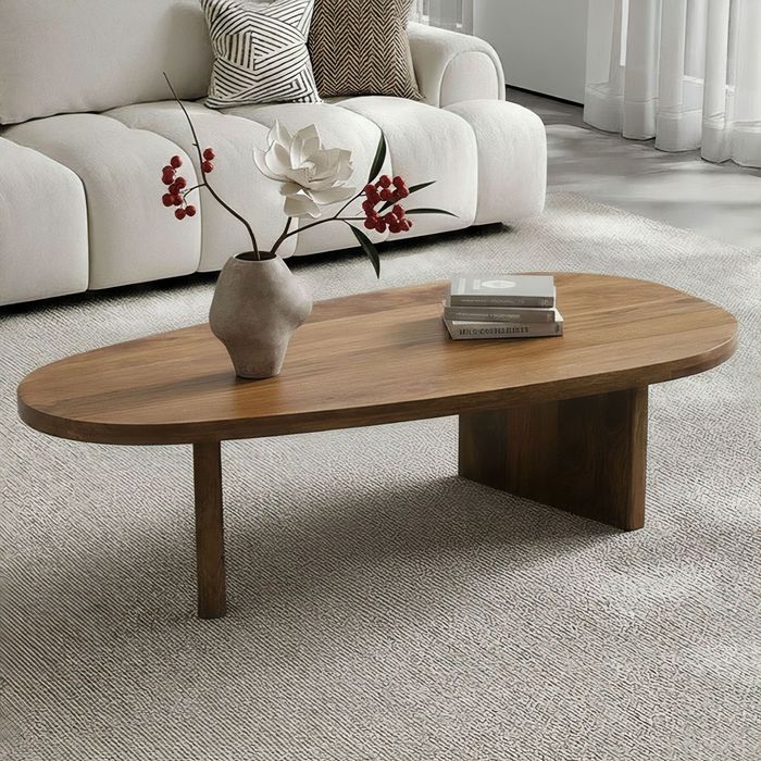 FineBuy Couchtisch Mango Massivholz oval 120cm - Handgefertigter Wohnzimmertisch im modernen Design mit abgerundeter Form - Flacher Beistelltisch Sofatisch aus Echtholz Handmade