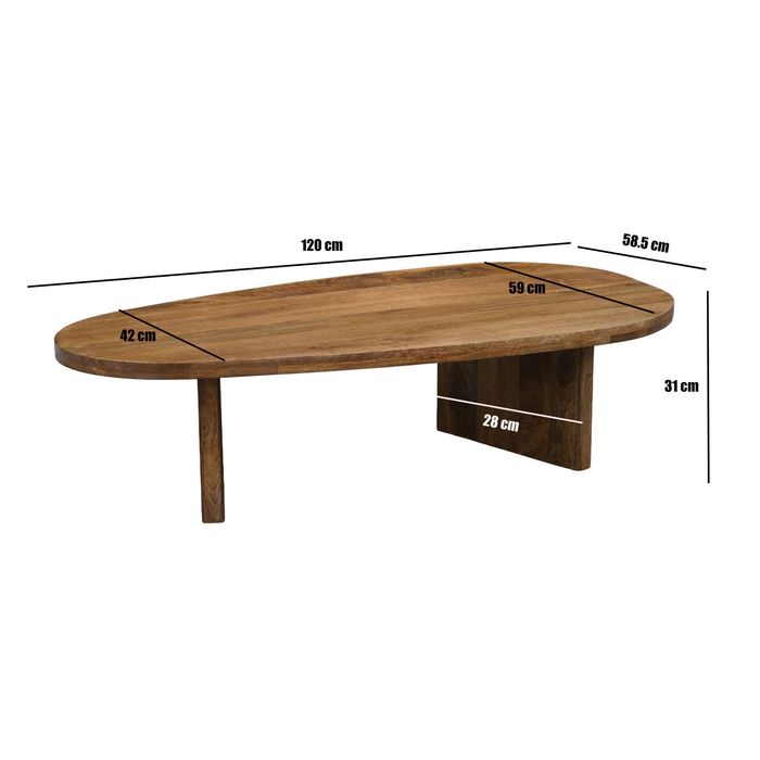 Couchtisch oval Mango Massivholz Sofatisch 120cm Beistelltisch Wohnzimmertisch – Maßzeichnung