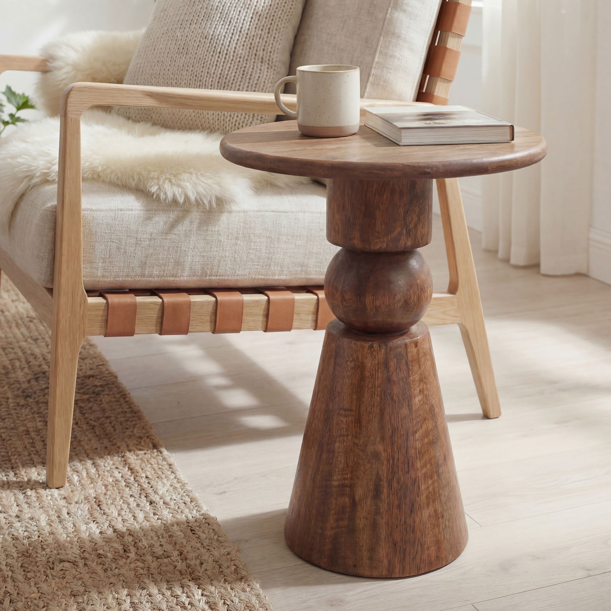 Beistelltisch Massivholz 35cm Couchtisch Wohnzimmertisch Dekotisch Rund Tisch – Ansicht 1