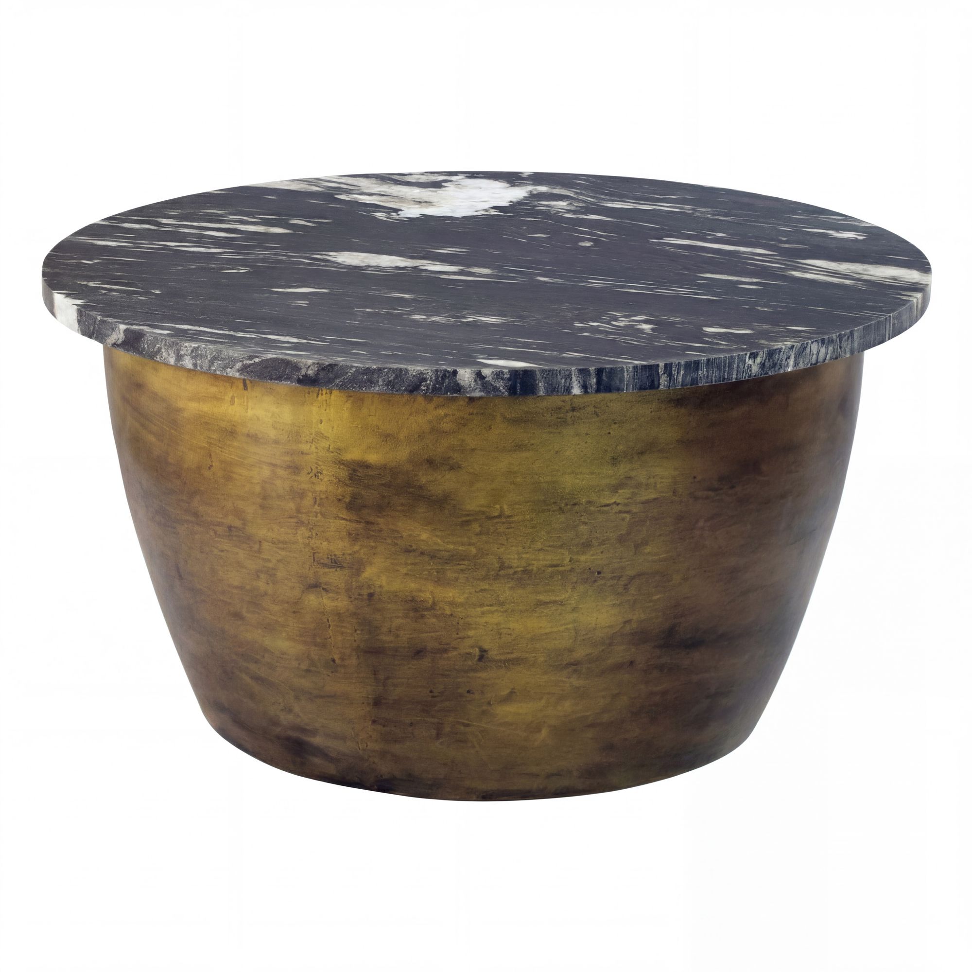FineBuy Couchtisch Metall mit schwarzer Marmor Tischplatte 60cm rund - Design Wohnzimmertisch Runder Loungetisch - Massiver Sofatisch - Extravaganter Beistelltisch Handmade