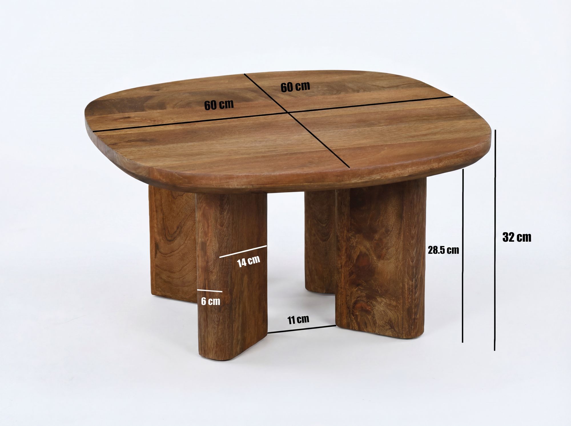Couchtisch Mango Massivholz 60cm quadratisch Handgefertigter Wohnzimmertisch – Ansicht 3
