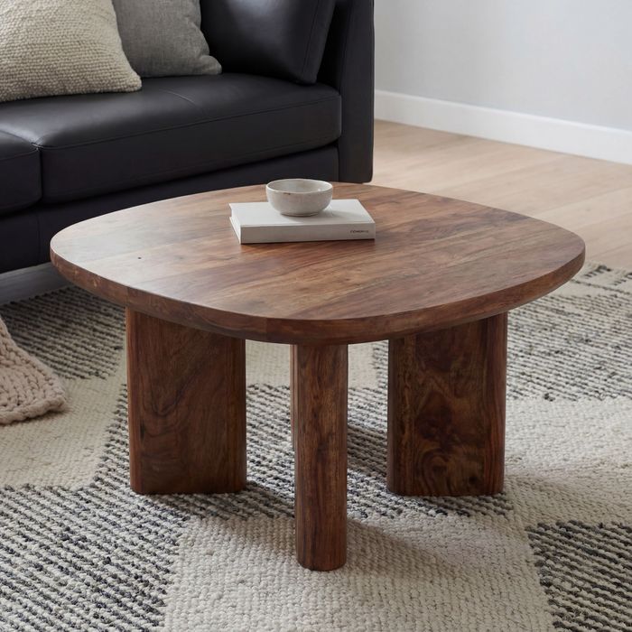 FineBuy Couchtisch Mango Massivholz 60cm quadratisch - Handgefertigter Wohnzimmertisch aus Echtholz mit abgerundeten Kanten im modernen Design Handmade